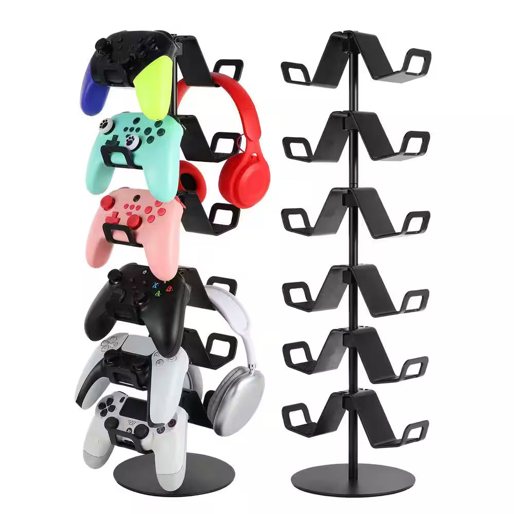 6-Tier Controller Headphone Stand Desktop Organizer for Gaming Controllers and Headsets Universal Compatibility
