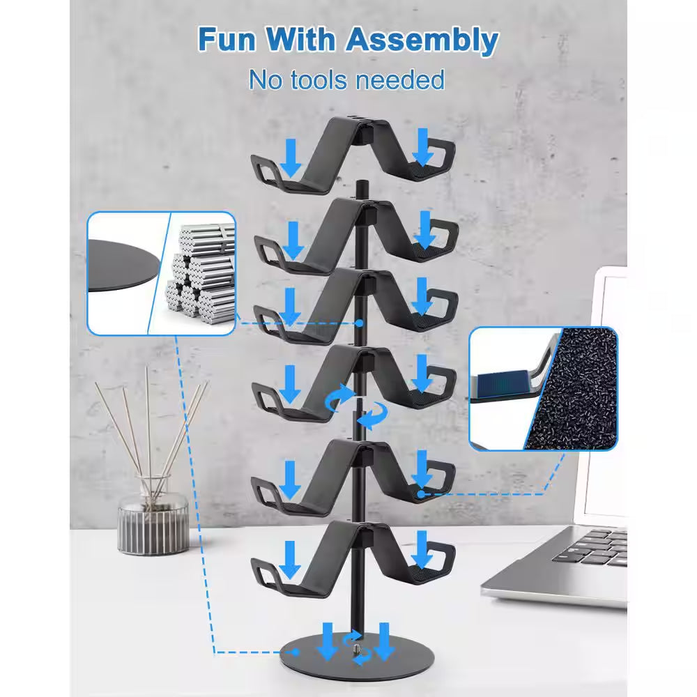 6-Tier Controller Headphone Stand Desktop Organizer for Gaming Controllers and Headsets Universal Compatibility