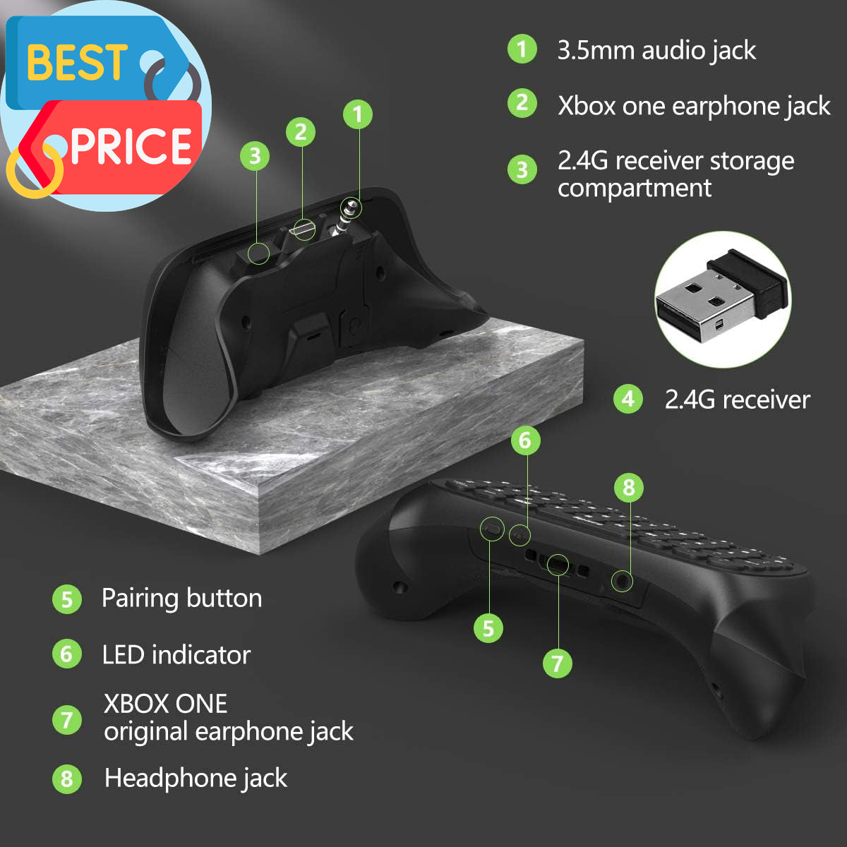 Green Backlight Keyboard for Xbox One, Xbox Series X/S,Wireless Chatpad Message