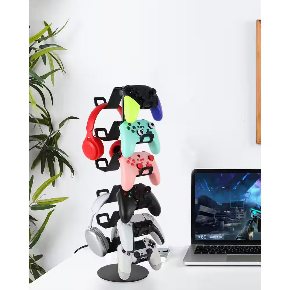 6-Tier Controller Headphone Stand Desktop Organizer for Gaming Controllers and Headsets Universal Compatibility