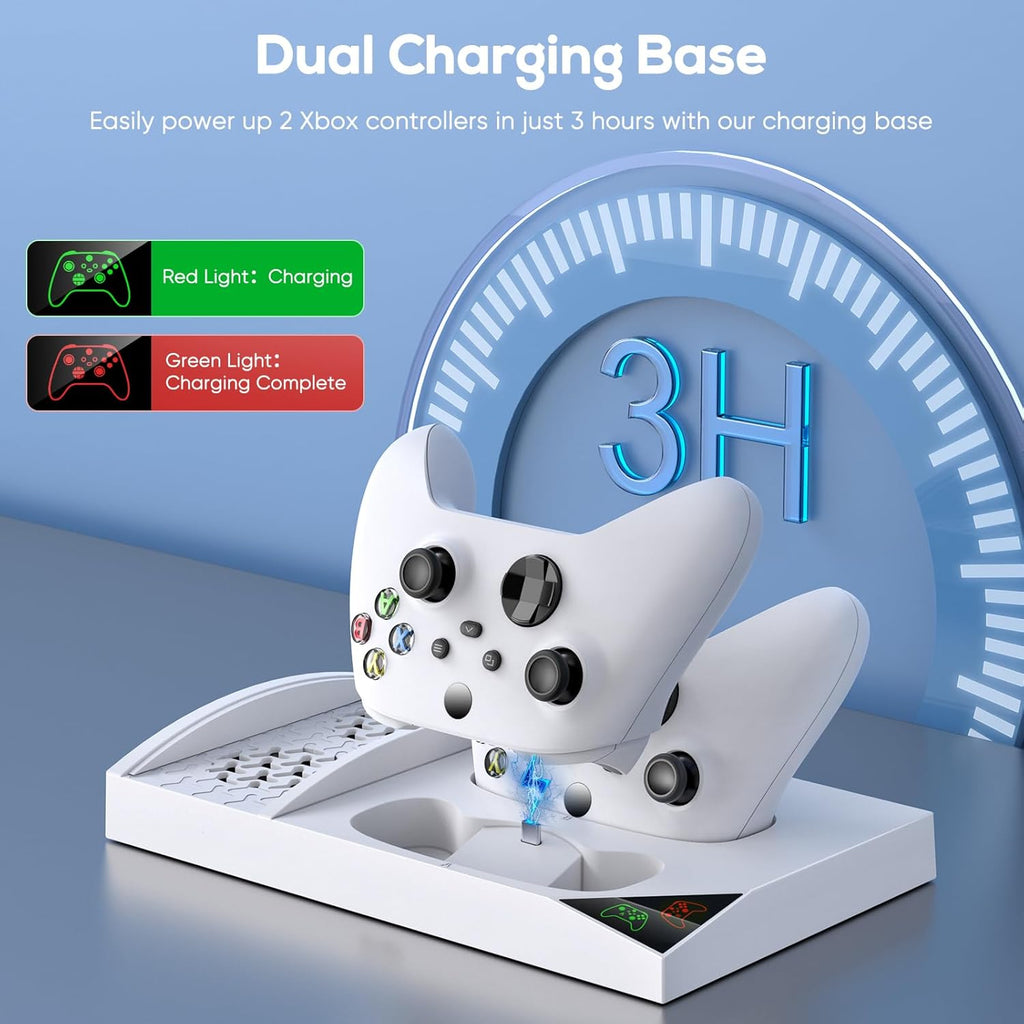 Vertical Cooling Stand Charging Station for Xbox Series S Console and Controller, Dual Fan Cooling System for Xbox Series S Accessories with 2Pack 1400Mah Rechargeable Battery, Headset Holder