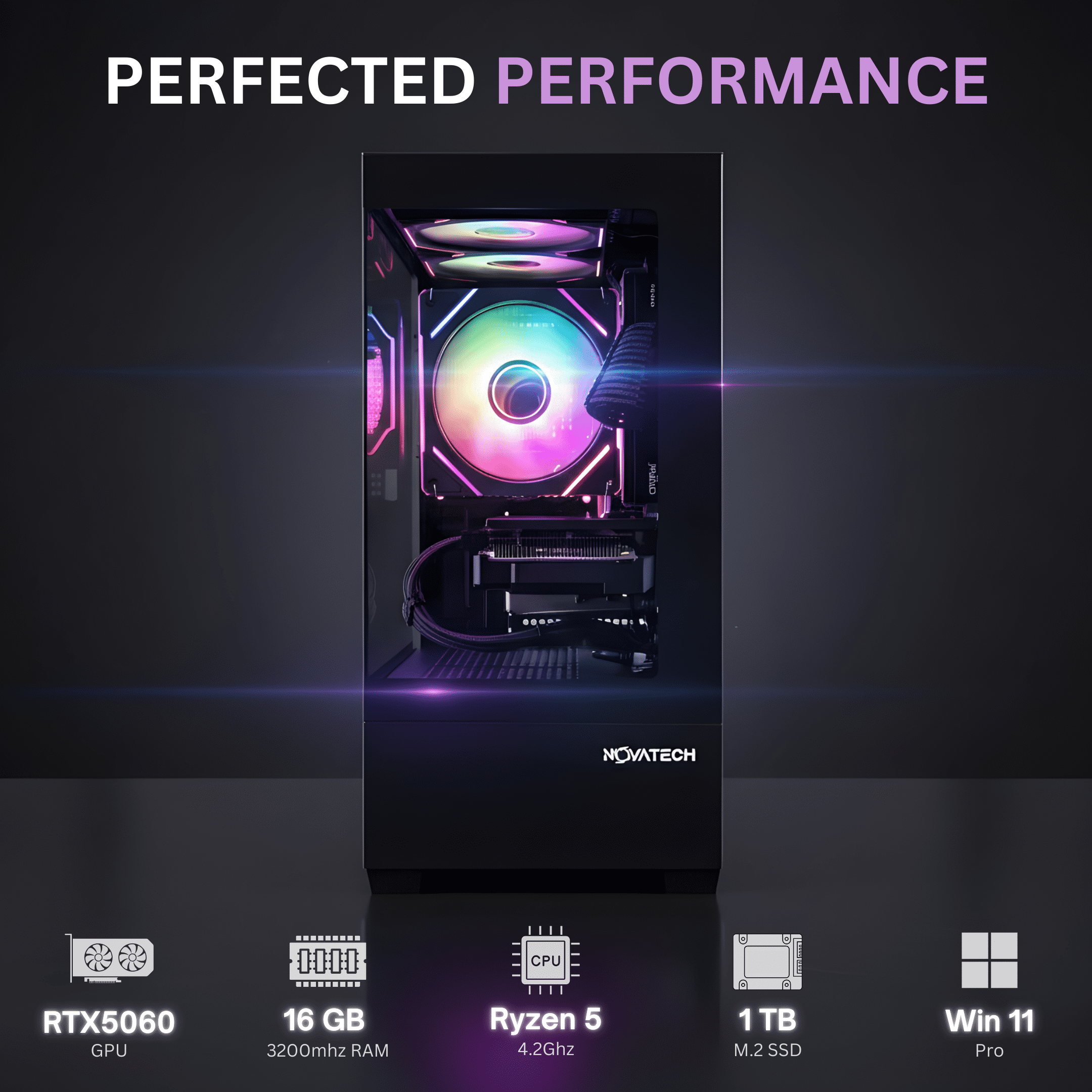 Titan Pro - Prebuilt Gaming PC Desktop Computer - RTX 5060 - Ryzen 5 - 4.2Ghz - 16GB RAM - 1TB M.2 SSD Wifi/Bt, Win 11 - Gaming Computer Tower - Pre Built PC Gaming - 1 Year Warranty
