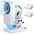 Vertical Cooling Stand Charging Station for Xbox Series S Console and Controller, Dual Fan Cooling System for Xbox Series S Accessories with 2Pack 1400Mah Rechargeable Battery, Headset Holder